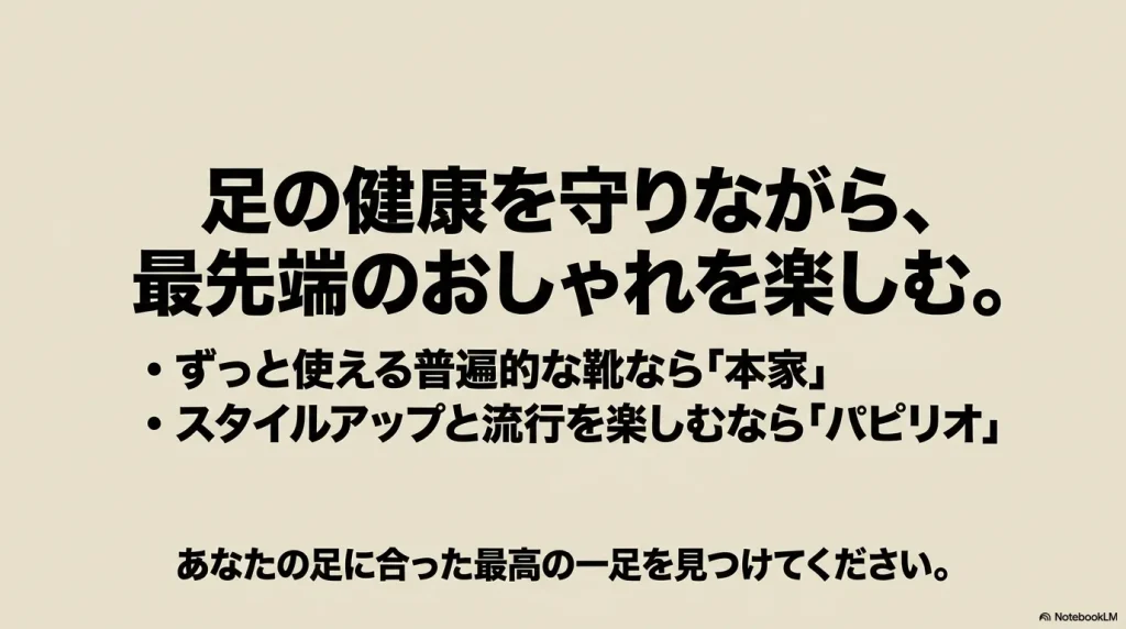 足の健康を守りながら最先端のおしゃれを楽しむ。普遍的な靴なら本家ビルケンシュトック、流行を楽しむならパピリオ