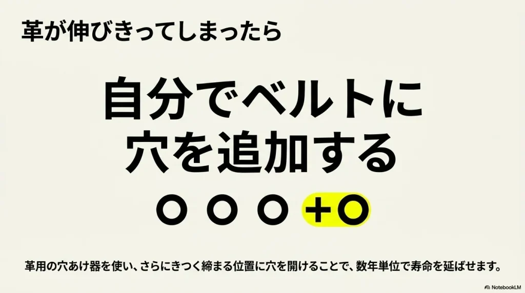 革が伸びきってしまったら、自分でベルトに穴を追加する