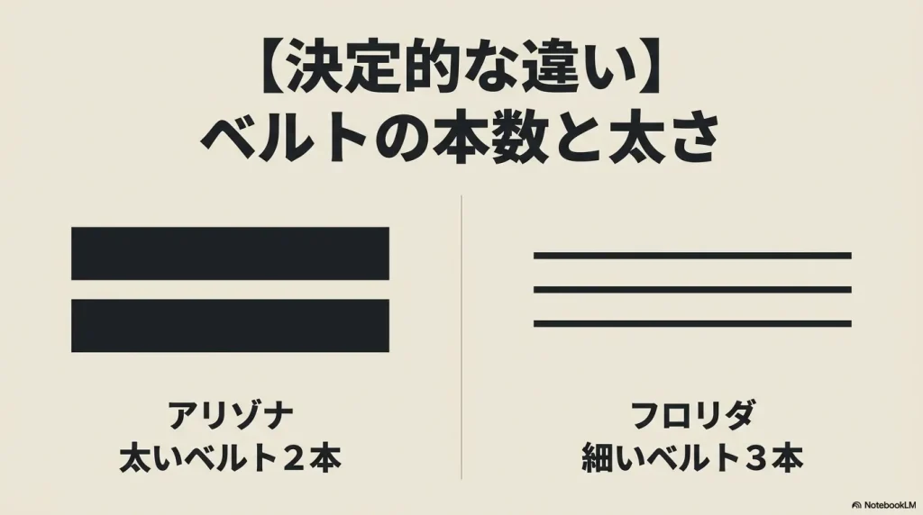 アリゾナの太いベルト2本とフロリダの細いベルト3本の決定的なデザインの違い