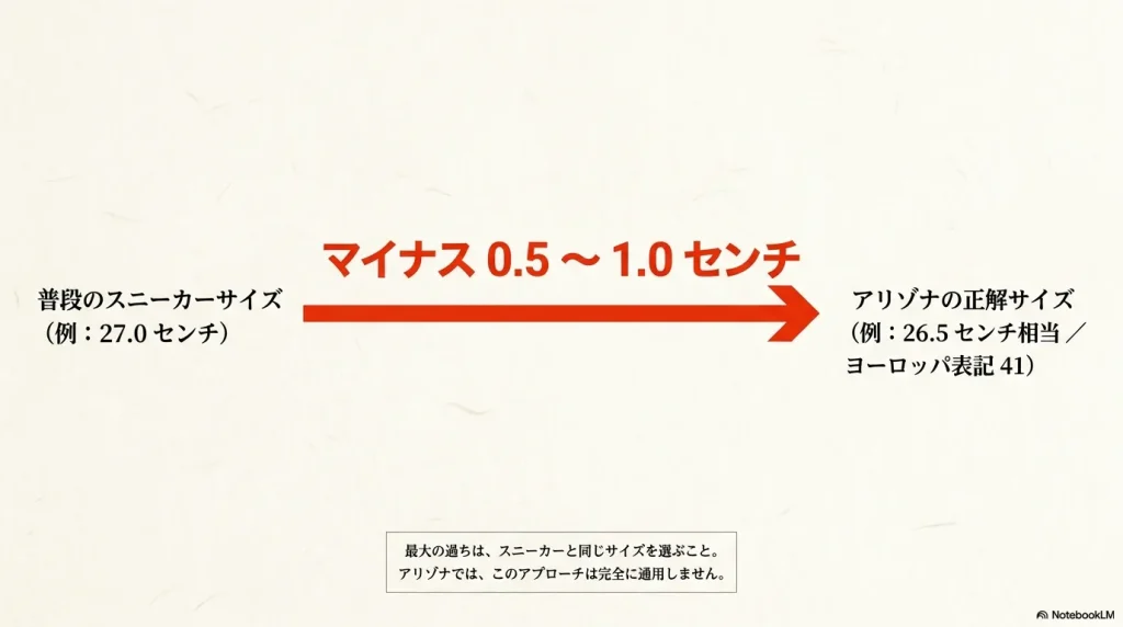 アリゾナをスニーカーと同じサイズで買うと後悔する理由