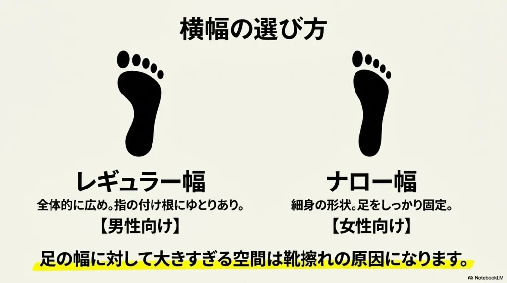 横幅の選び方。男性向けはレギュラー幅、女性向けはナロー幅