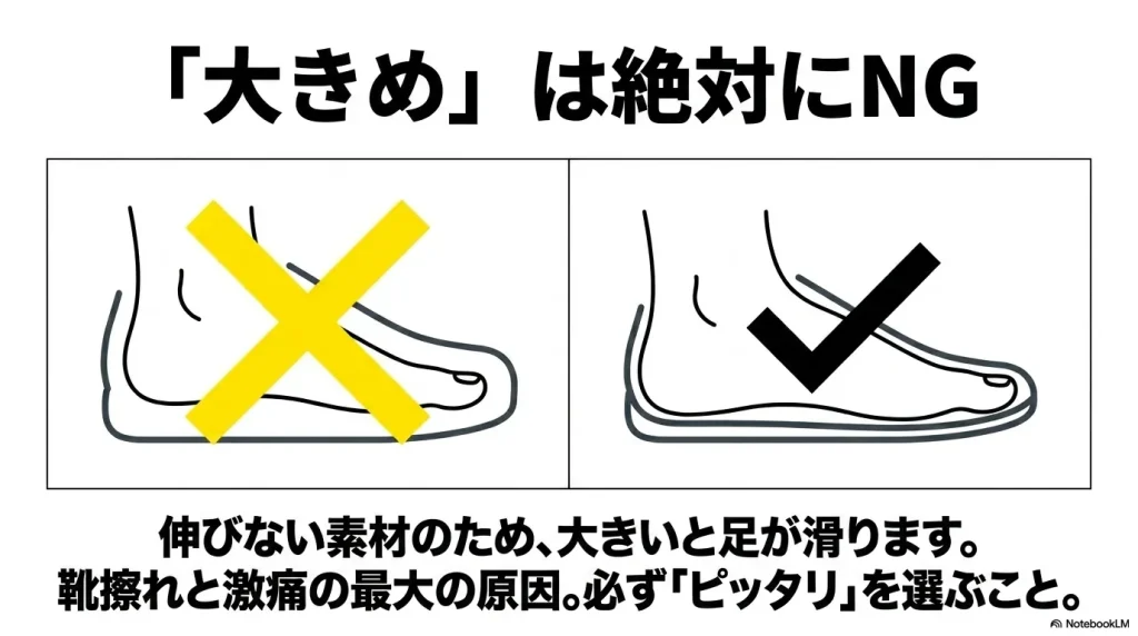 アリゾナEVAのサイズ選びで大きめがNGな理由とピッタリを選ぶべき理由を図解
