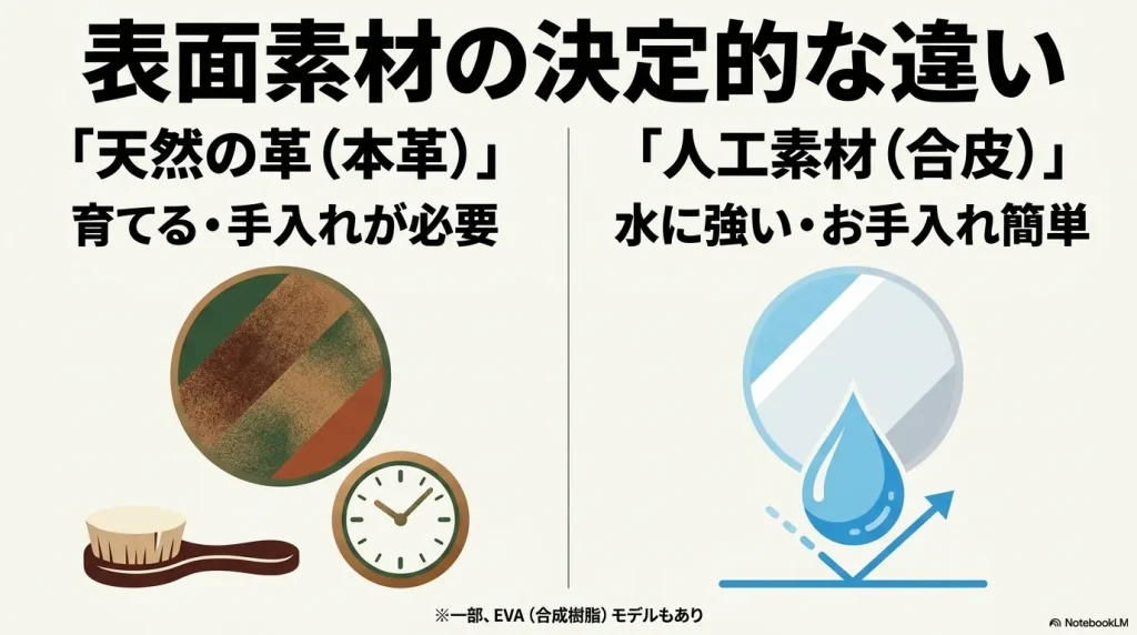 ビルケンシュトックのアッパー素材である天然皮革と人工素材（合皮）の違い