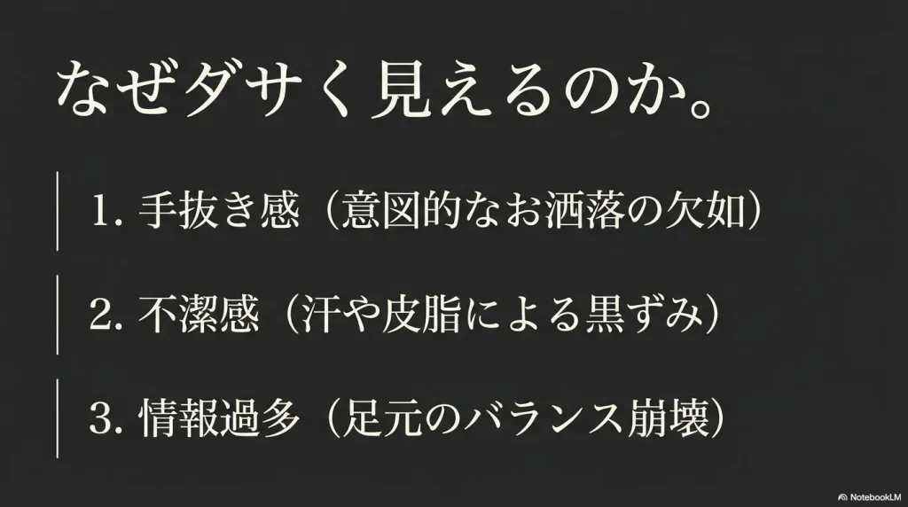 アリゾナと靴下のコーデがダサく見える3つの理由（手抜き感、不潔感、情報過多）