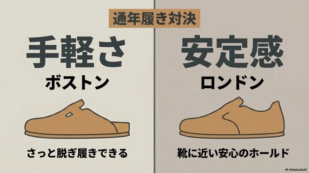 通年履き対決：手軽さのボストンと安定感のロンドン