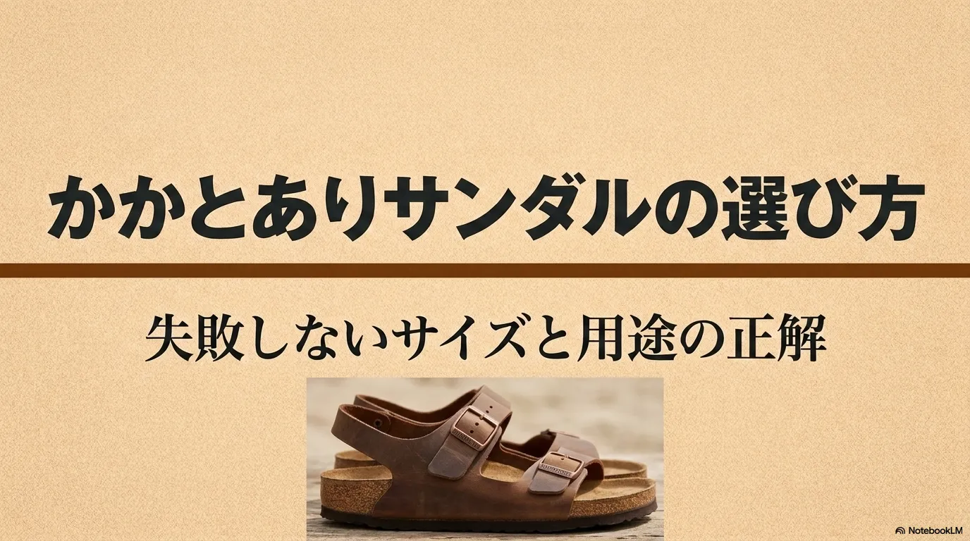 かかとありのビルケンシュトックサンダルの選び方と失敗しないサイズ・用途の正解をまとめたスライド資料