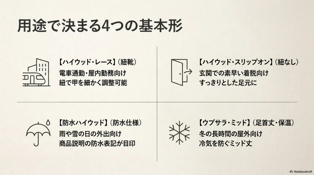電車通勤向けのハイウッド・レースや着脱しやすいスリップオンなど、用途で決まるビルケンシュトックブーツ4つの基本形