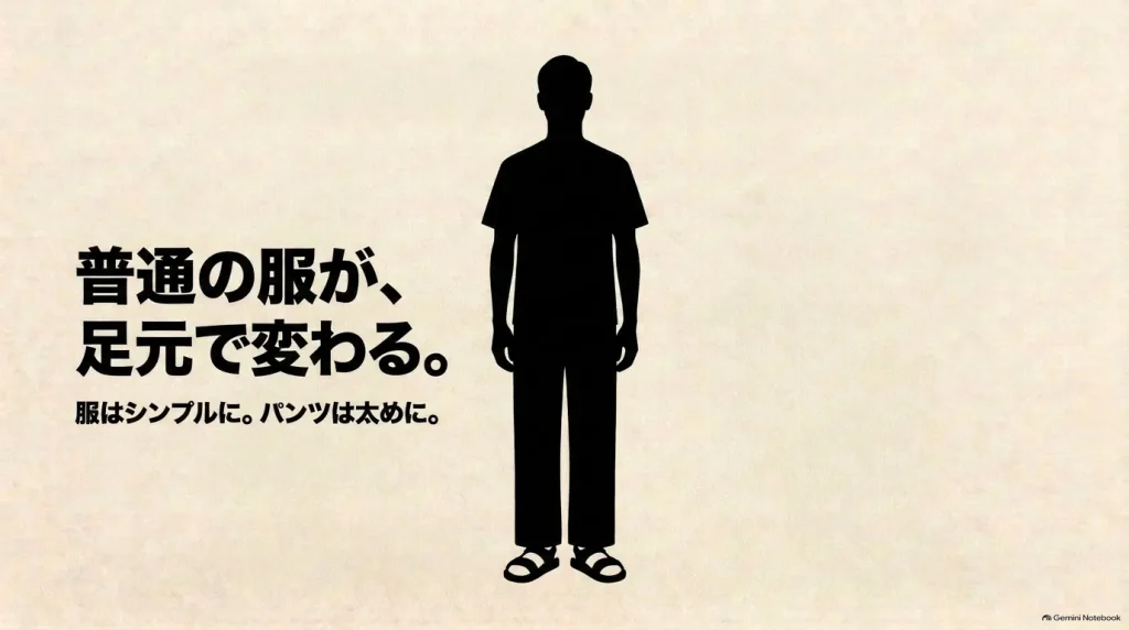 服はシンプルに、パンツは太めにまとめたビルケンシュトックKyotoの基本スタイル