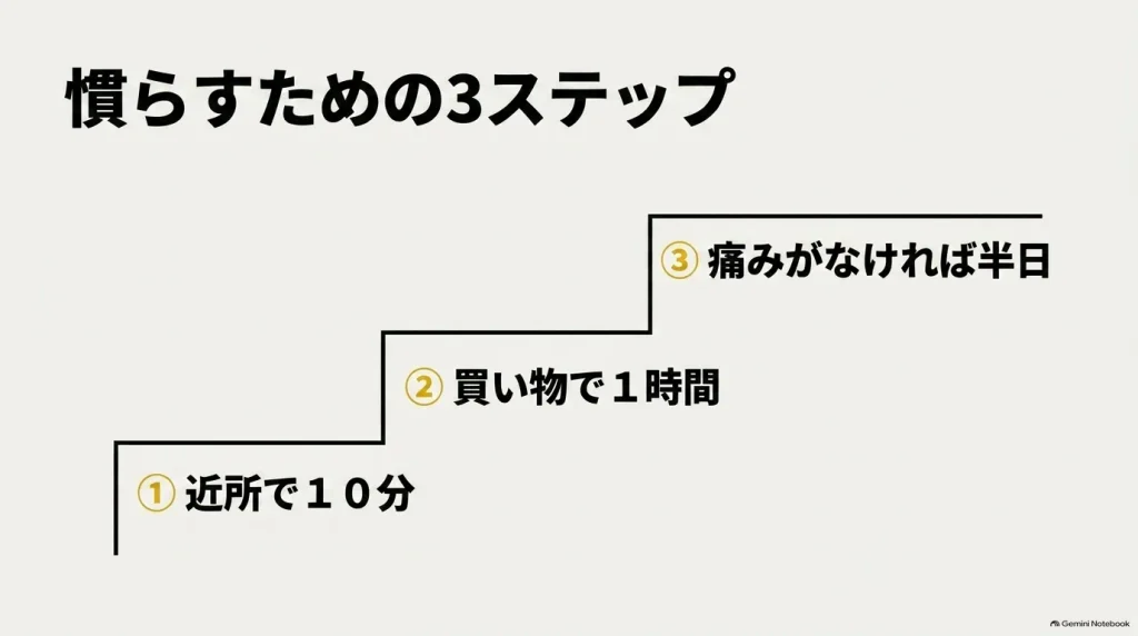 サンダルを足に慣らすための近所から半日までの3ステップ