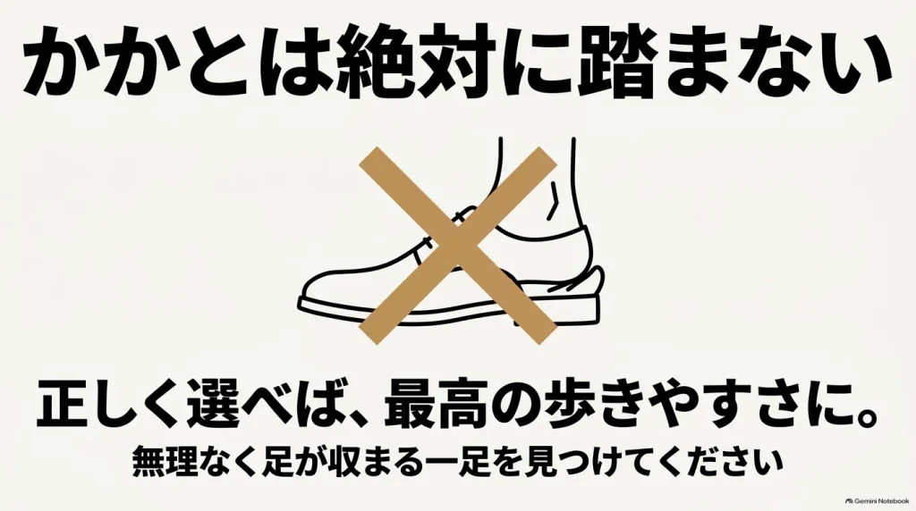ロンドンのかかとを踏んで履くのはNGであることを示すイラスト