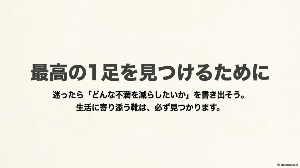 迷った際は減らしたい不満を書き出して生活に合う最高の1足を見つけるアドバイス