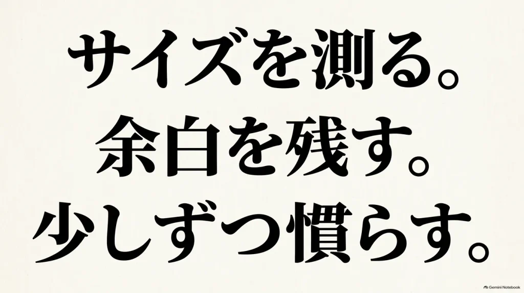 サイズを測る、余白を残す、少しずつ慣らすという痛み対策のまとめ