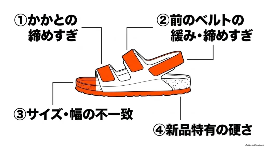 ミラノが履きにくい4つの主な原因と図解