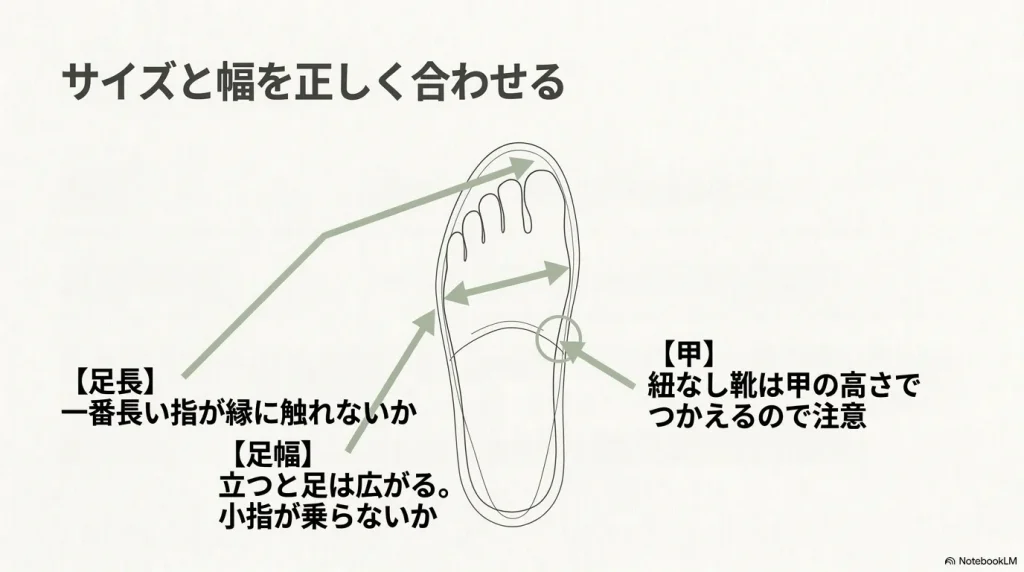 足長・足幅・甲のサイズと幅を正しく合わせるための確認ポイント