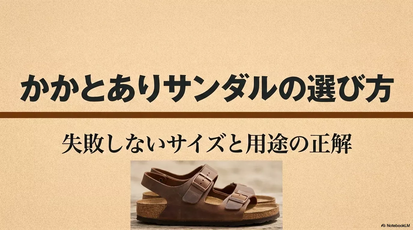 かかとありのビルケンシュトックサンダルの選び方と失敗しないサイズ・用途の正解をまとめたスライド資料