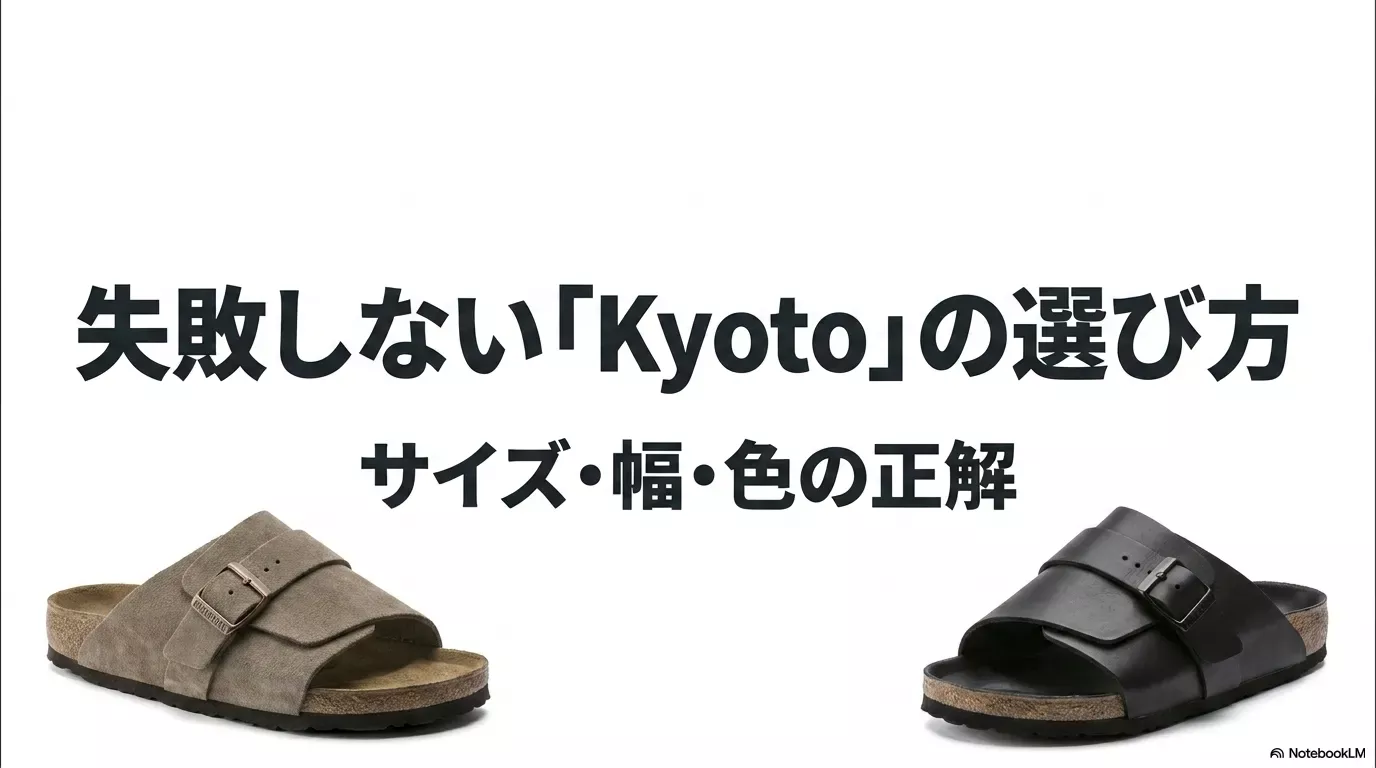 ビルケンシュトックKyotoの失敗しない選び方、サイズ・幅・色の正解を示すタイトル画像
