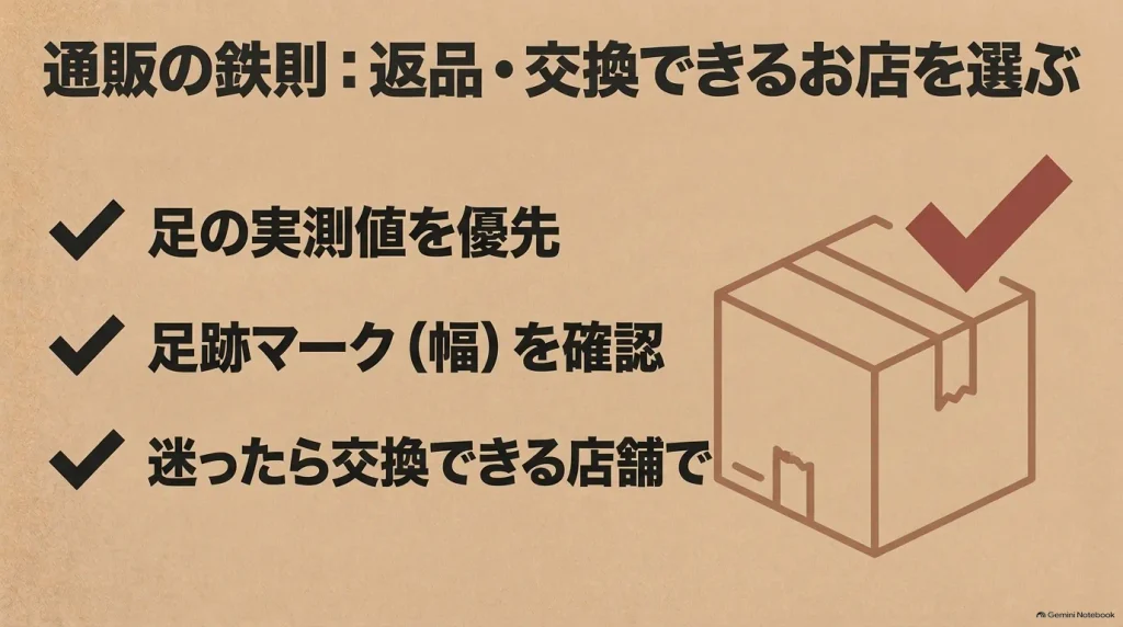 ビルケンシュトックの通販購入前に足の実測値と足幅を確認し、サイズ交換可能な販売店を選ぶチェックリスト