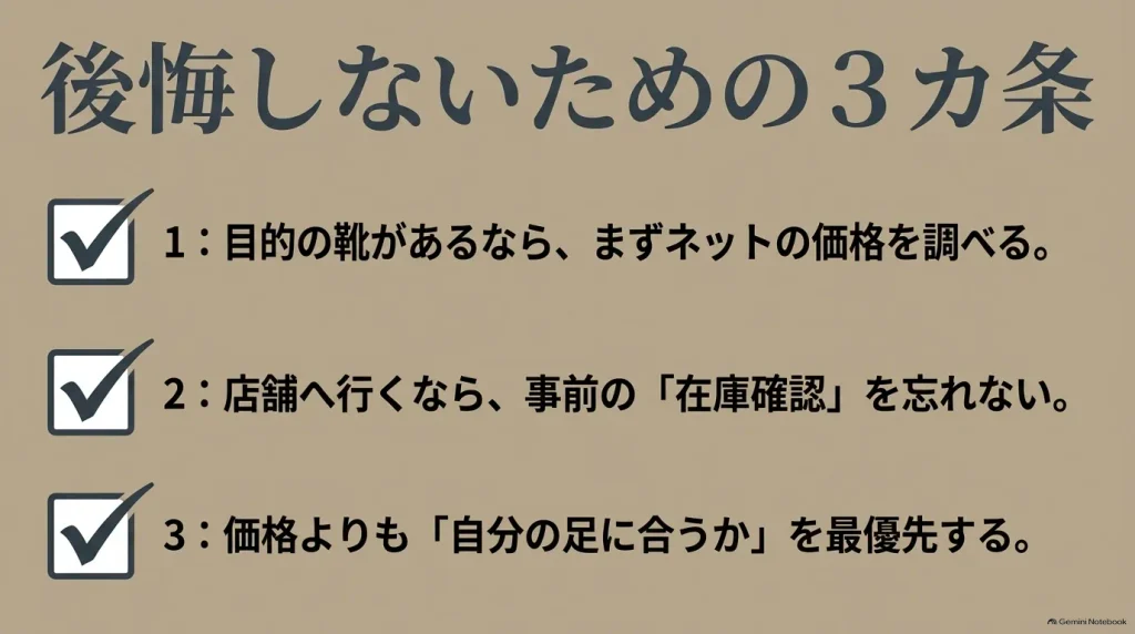 ビルケンシュトックの購入で後悔しないためにネットの価格調査・店舗の在庫確認・自分の足に合うサイズ選びを勧めるチェックリスト