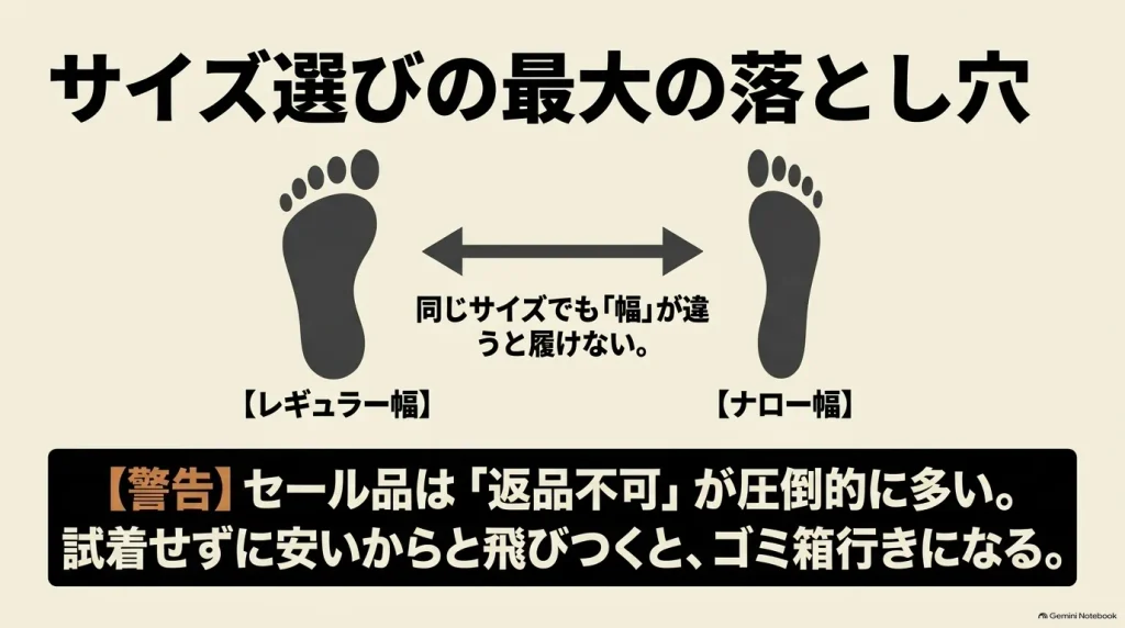 ビルケンシュトックのレギュラー幅とナロー幅の違いと、セール品を購入する際のサイズ選びの注意点