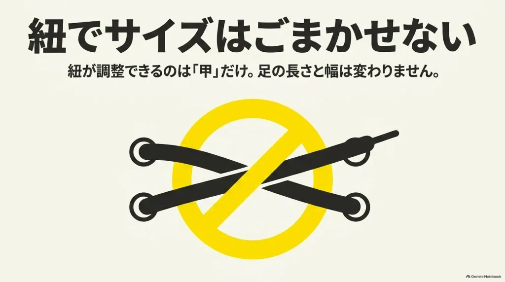 モンタナは紐でサイズをごまかせない・足長と幅は変わらない