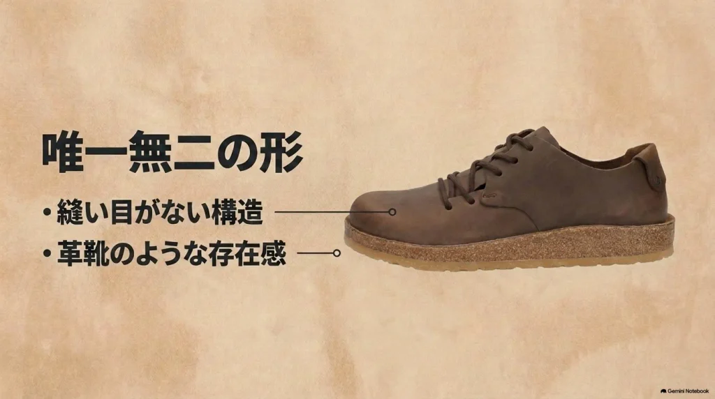 縫い目がないシームレスな構造と革靴のような存在感を持つモンタナの特徴