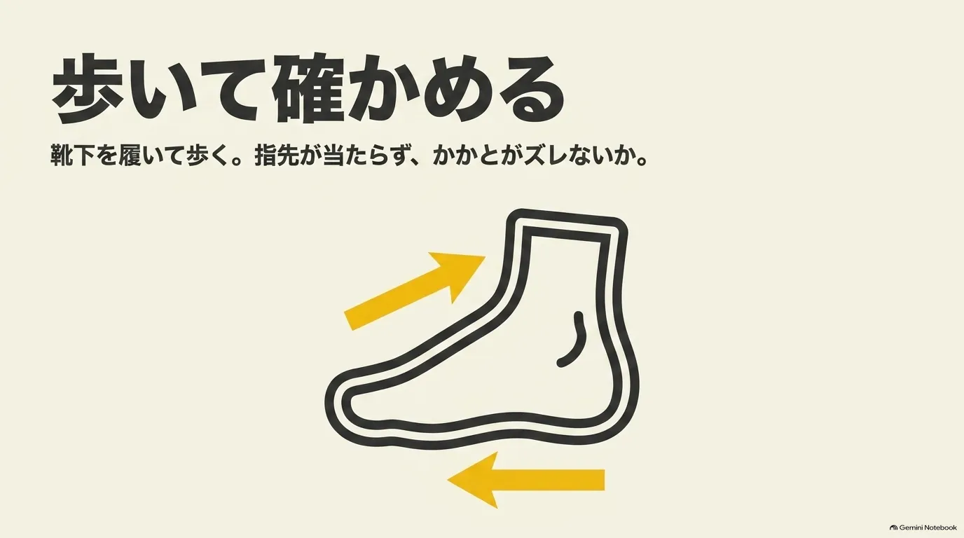 モンタナは靴下で試着して歩いて確かめる